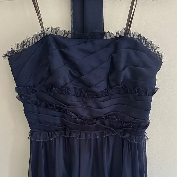 Monique Lhuillier Navy Blue Strapless Chiffon Gown - Picture 3 of 5